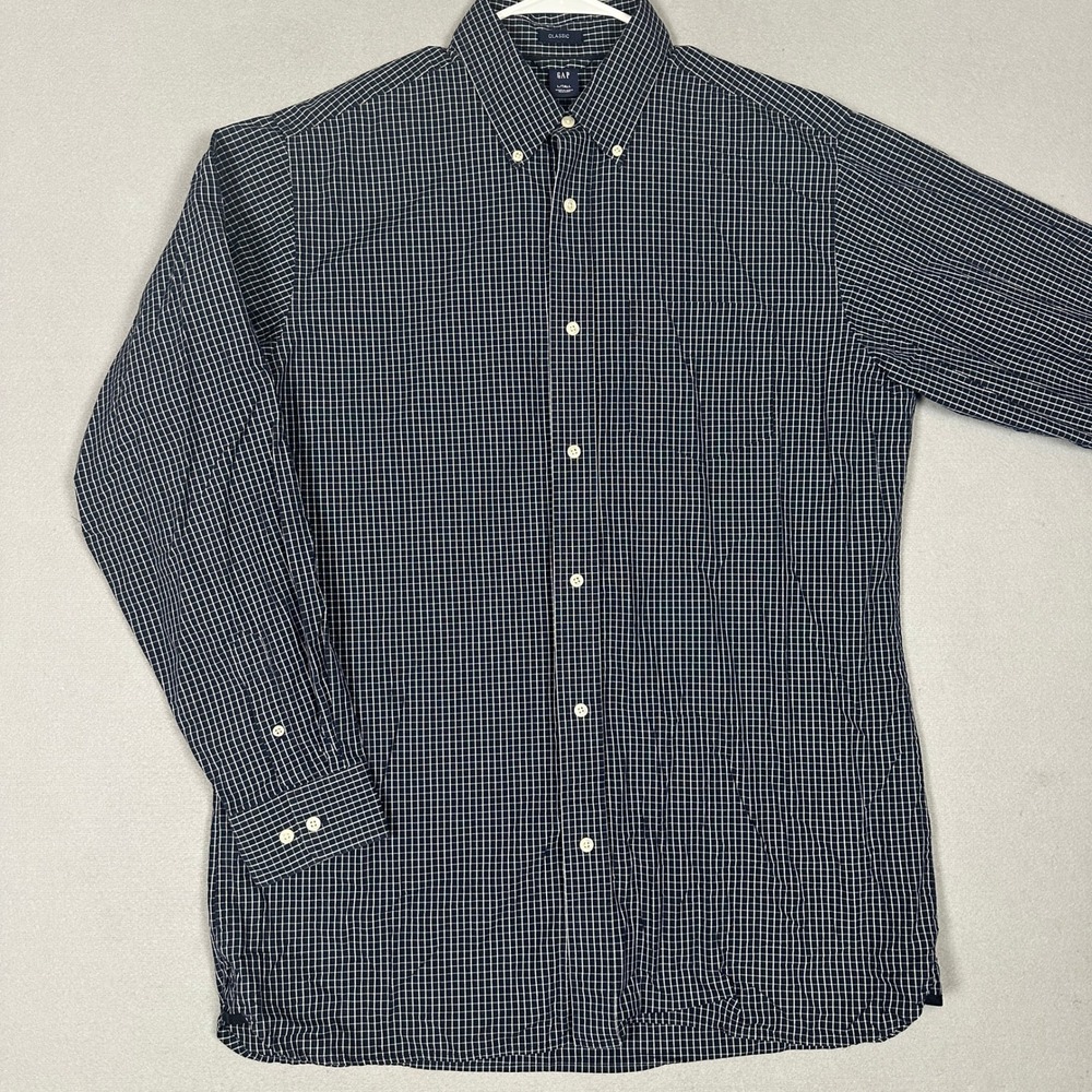 Gap Shirt Mens Large Tall Classic Navy Grid Check Button Down Long Sleeve EUC